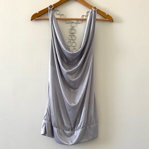 Y2K Silver Satin Chain Back Halter Top Wet Seal Size L